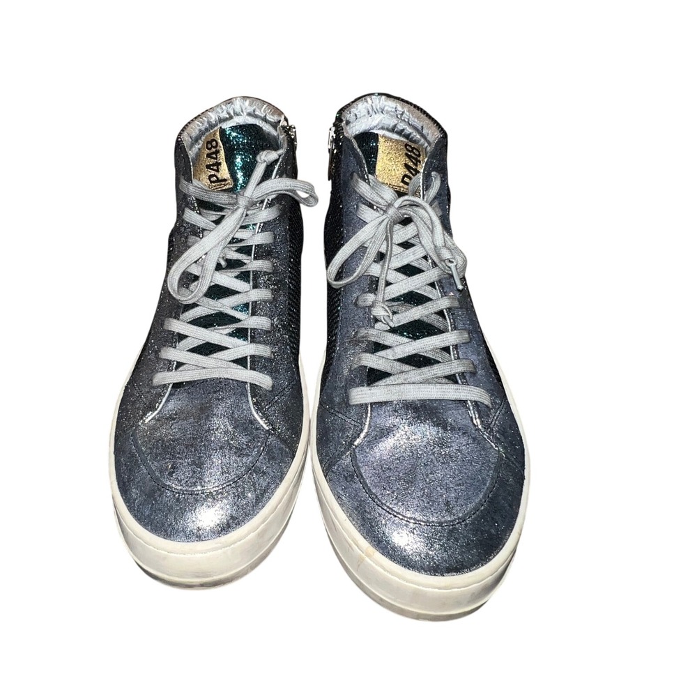 P448 John‎ High Top Sneakers Glitter Sparkle Side Zip Women Skater Streetwear 42 - Picture 2 of 10